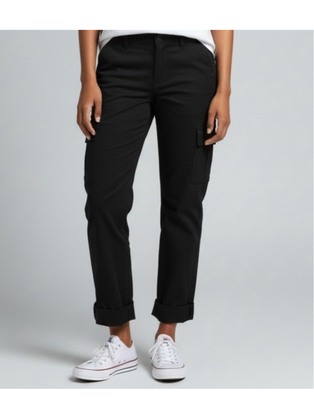 Motherhood Women's Black Elastic Waistband Cuffed Cargo Pants Small Waist 33